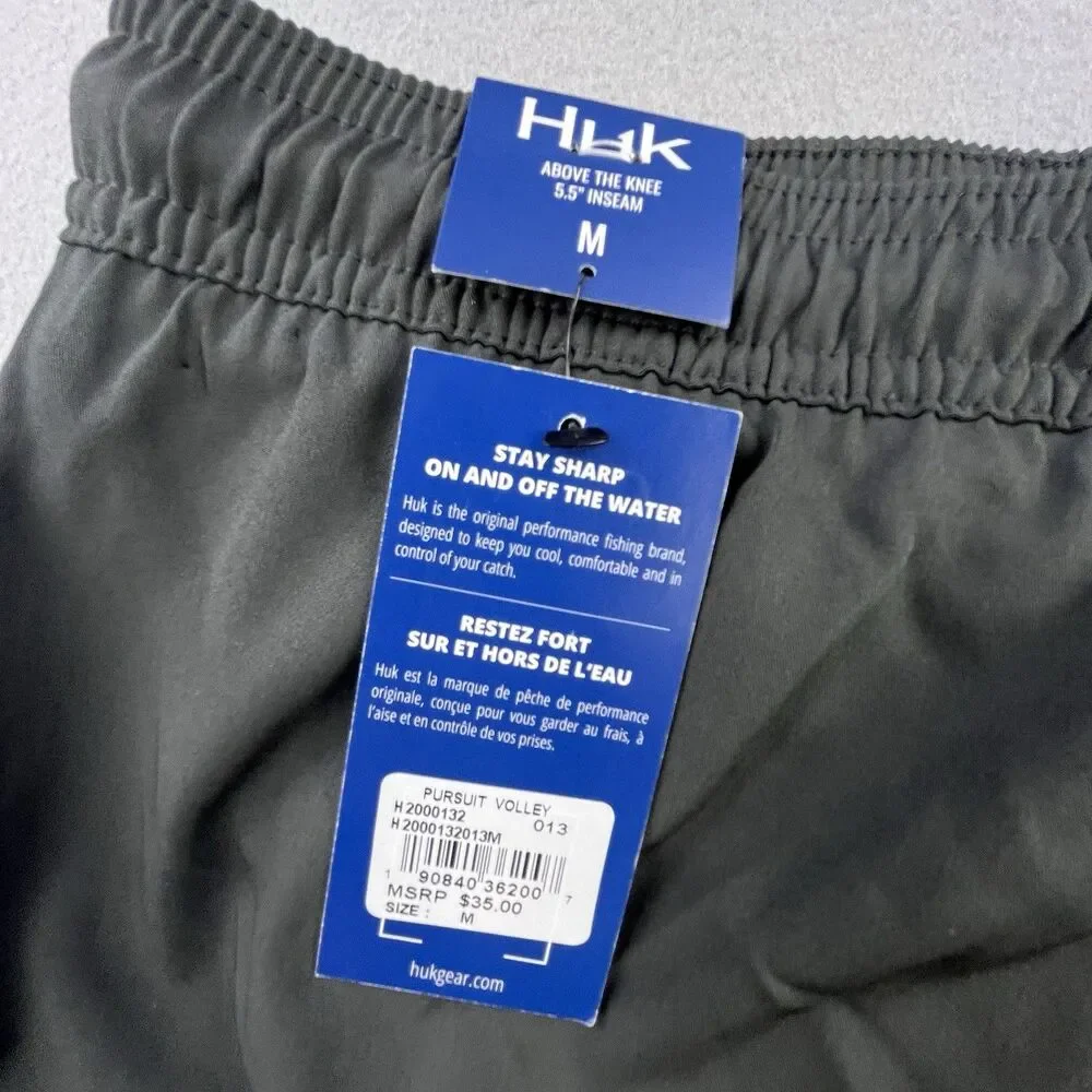 Huk Fishing Pursuit Volley Shorts Men's Medium Gray UPF Mesh Lined Swim Athletic